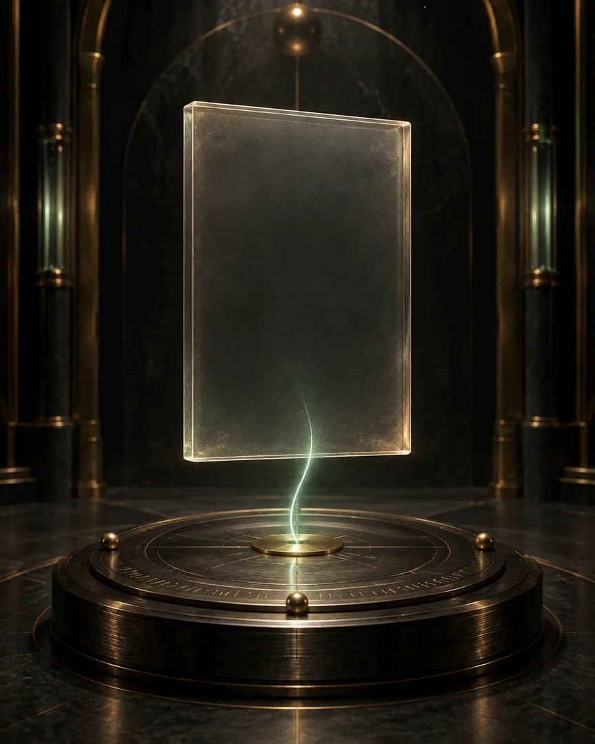 A glowing glass brief above a precision time instrument
